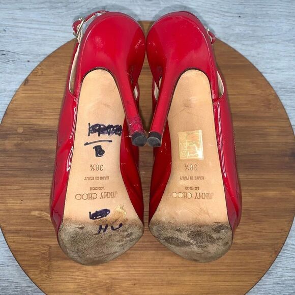 Jimmy Choo Patent Leather Slingback Pumps Heels Sandals Red Women’s size 38.5 - Picture 10 of 16